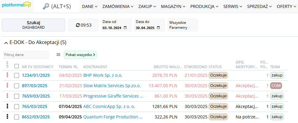 Platforma ERP E-dokumenty Akceptacja