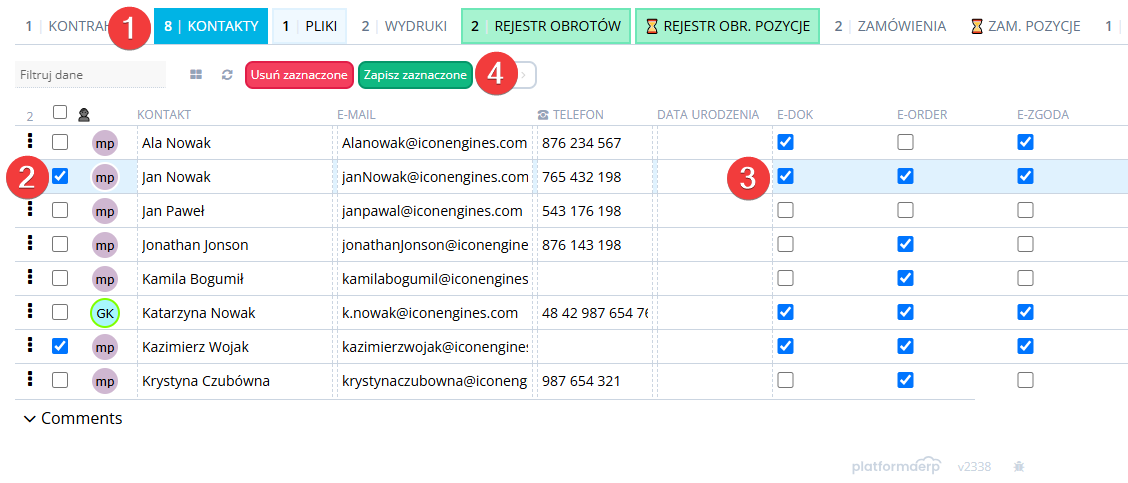 Platforma ERP E-dokumenty, rejestracja e-mail