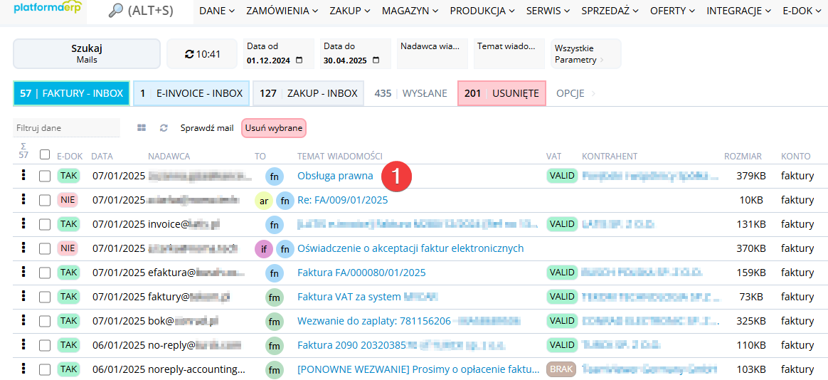 Platforma ERP E-dokumenty Proces rejestracji faktury zakupu